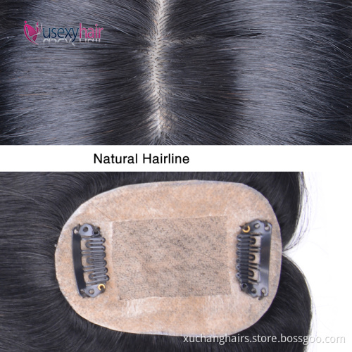 6x9 Silk Virgin Clip adelgazado NaturalBlack Humanhair Topper